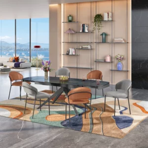 Malene - Lot de 4 chaises en tissu marron cuivré et métal noir