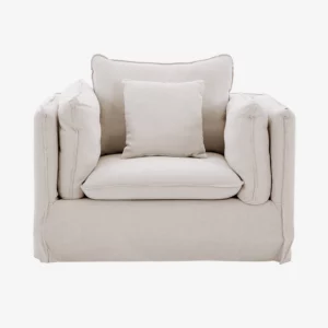Andria – Fauteuil déhoussable en coton et lin - Sable blanc