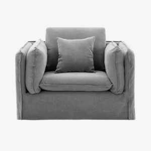 Andria – Fauteuil déhoussable en coton et lin - Gris ardoise