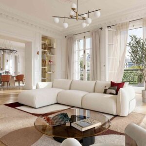 Celeste - Canapé d’angle gauche en tissu – Écru