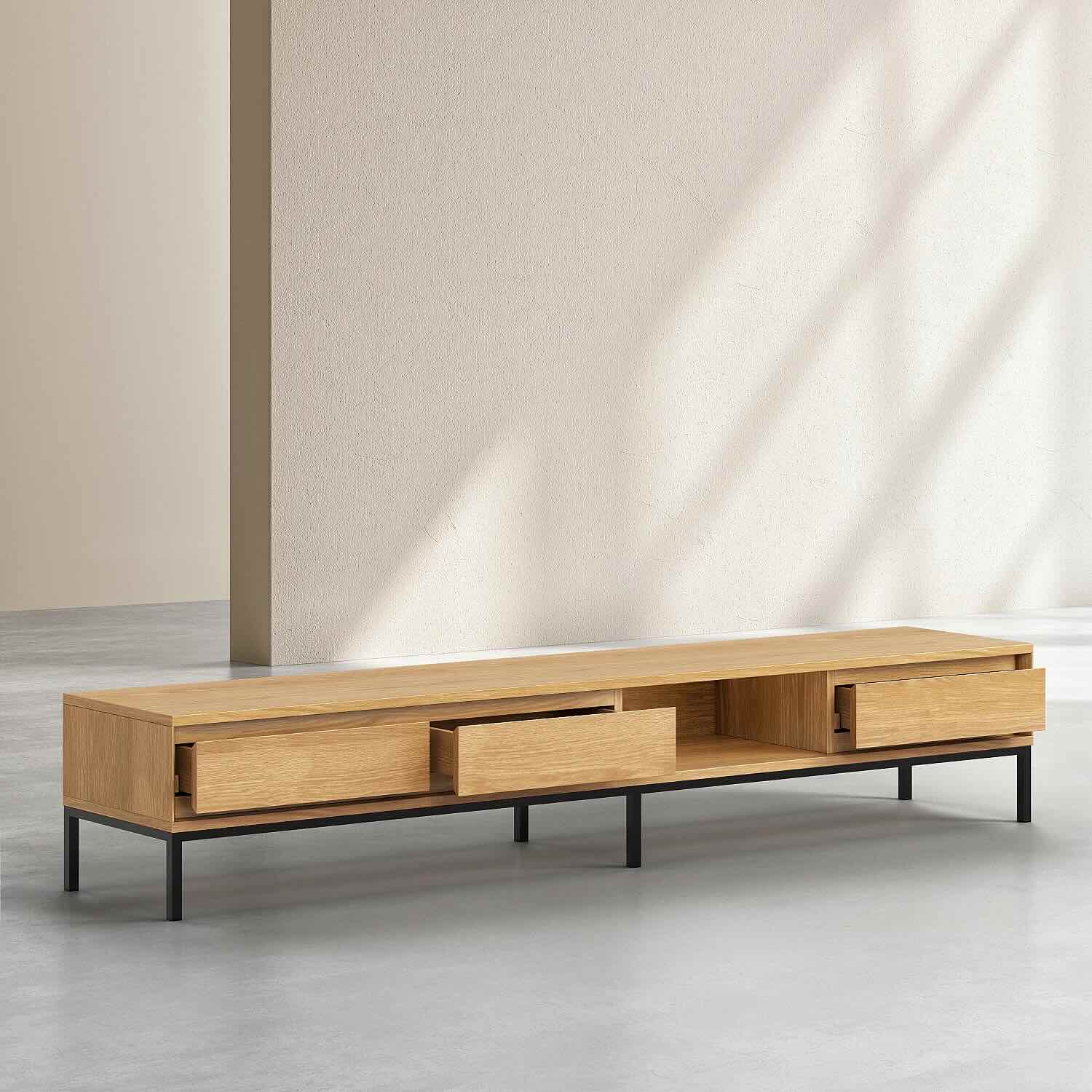 flavie bmeuble tv en chêne 3 tiroirs meuble tv avec rangements