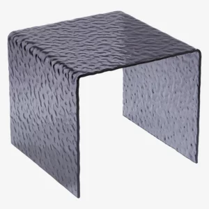 Izlana – Table d’appoint en verre trempé bullé – Gris fumé