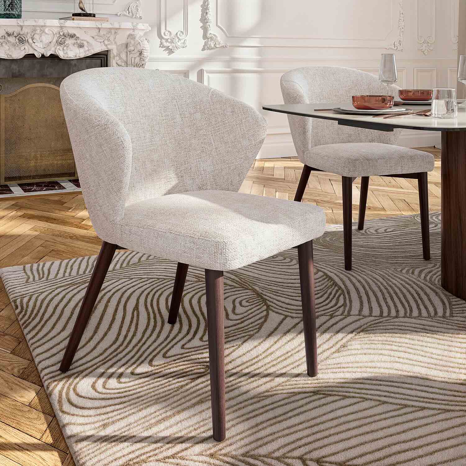 luris noyer et crème lot de deux chaises blanches