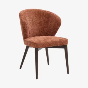 chaises tissu chenille terracotta et noyer
