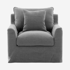 Ostuni  – Fauteuil déhoussable en coton et lin garni de plumes - Gris ardoise