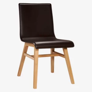 Ply III – Chaise en cuir marron et chêne massif