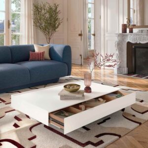 Corato – Table basse avec tiroir coulissant – Blanc polaire