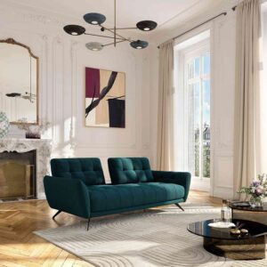 Chety - Canapé 3 places en tissu 3D – Bleu canard