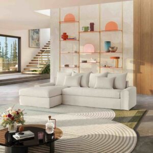 Ginosa - Canapé d’angle gauche déhoussable – Sable blanc