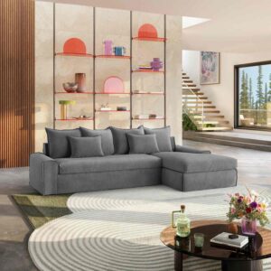 Ginosa - Canapé d’angle droit déhoussable – Gris ardoise