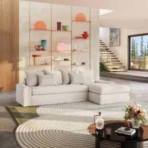 Ginosa - Canapé d’angle droit déhoussable – Sable blanc