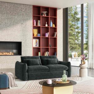 Glenna - Canapé 3 places en tissu chenille – Gris anthracite