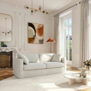 Glenna - Canapé 3 places en tissu chenille – écru