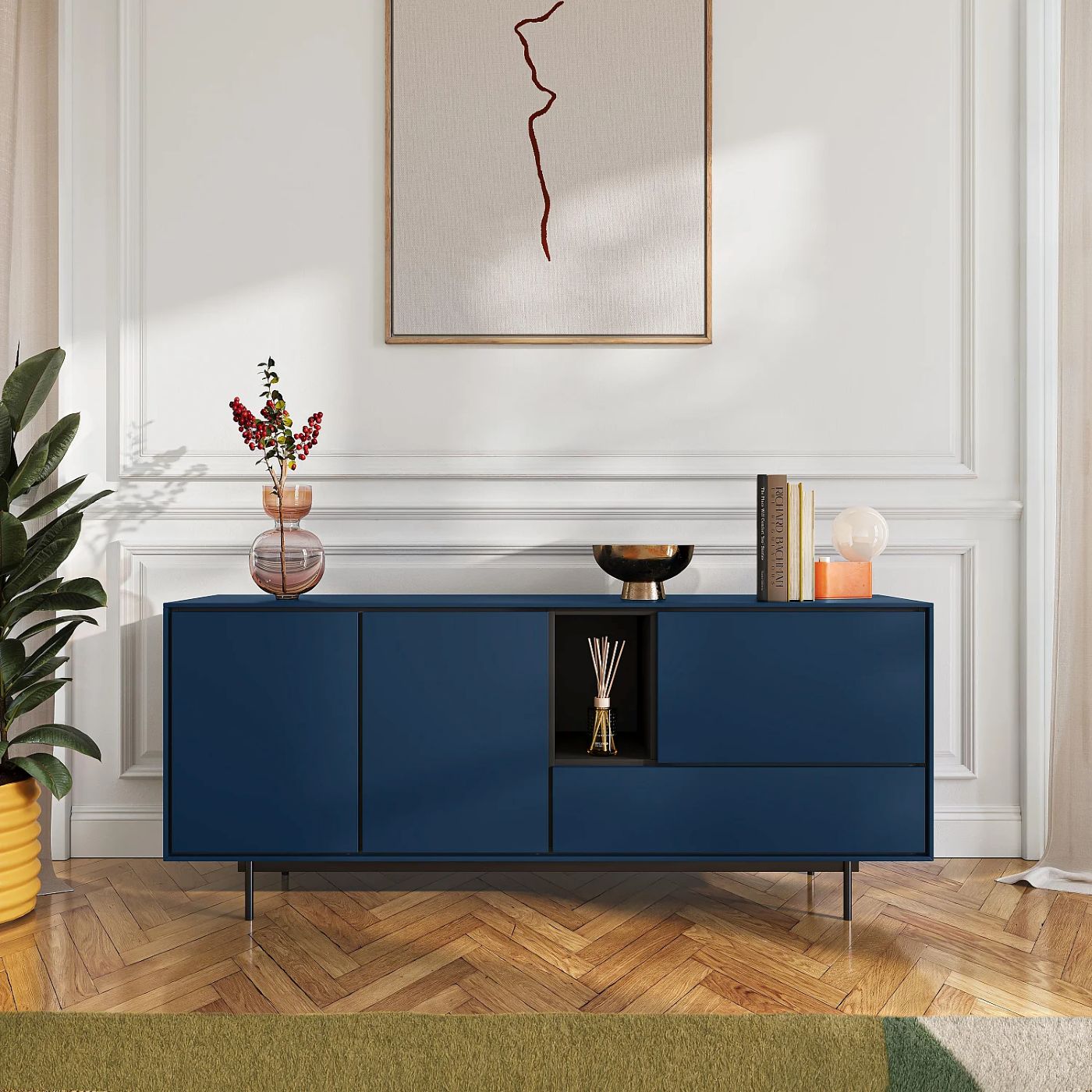 Farrel – Buffet bas 3 portes et 1 tiroir – Bleu pétrole