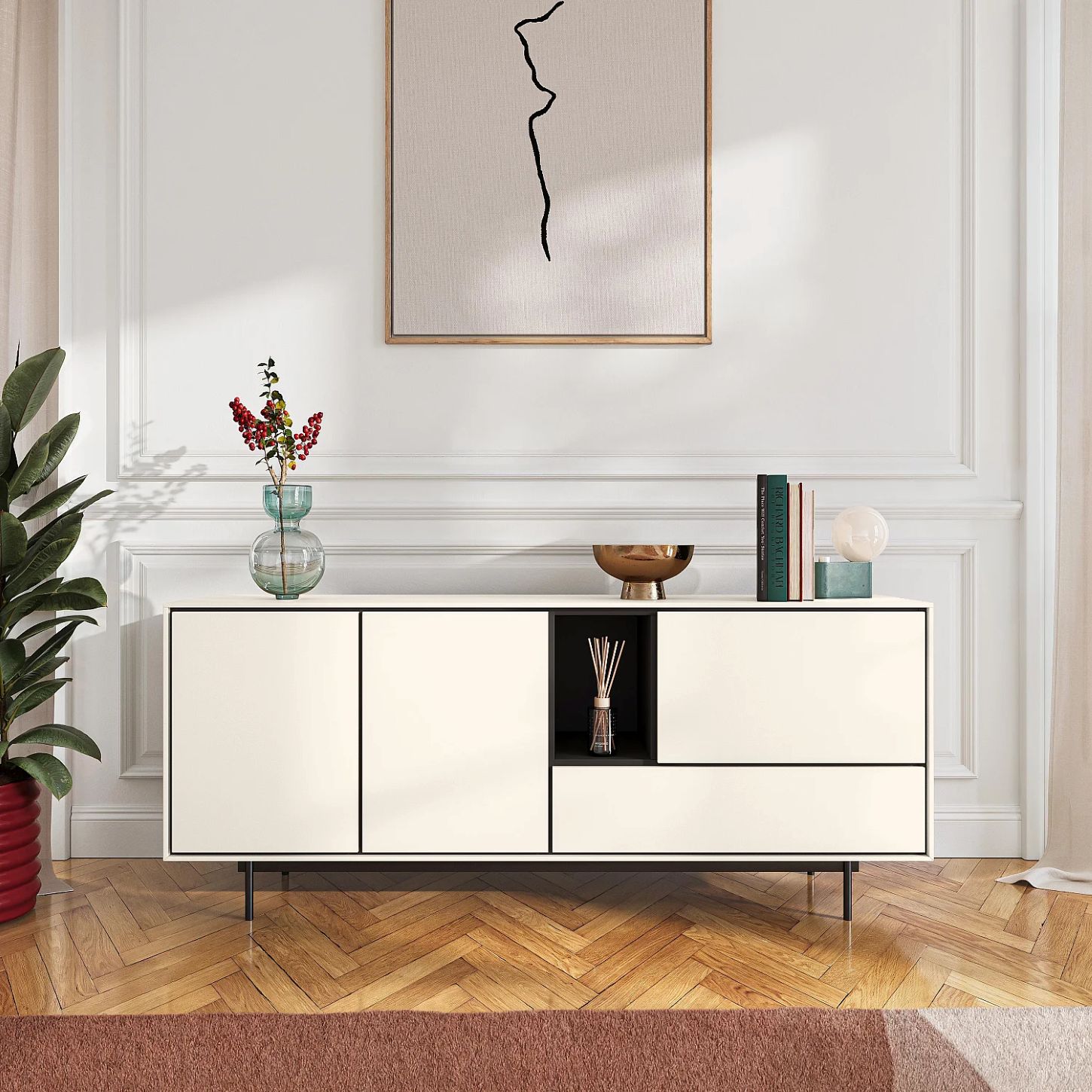 Farrel – Buffet bas 3 portes et 1 tiroir – Beige