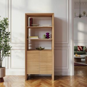 Rafael Bibliothèque 2 portes et 2 étagères en chêne - Naturel