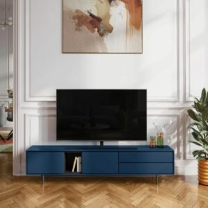 Meuble TV 2 portes et 2 tiroirs Bleu pétrole