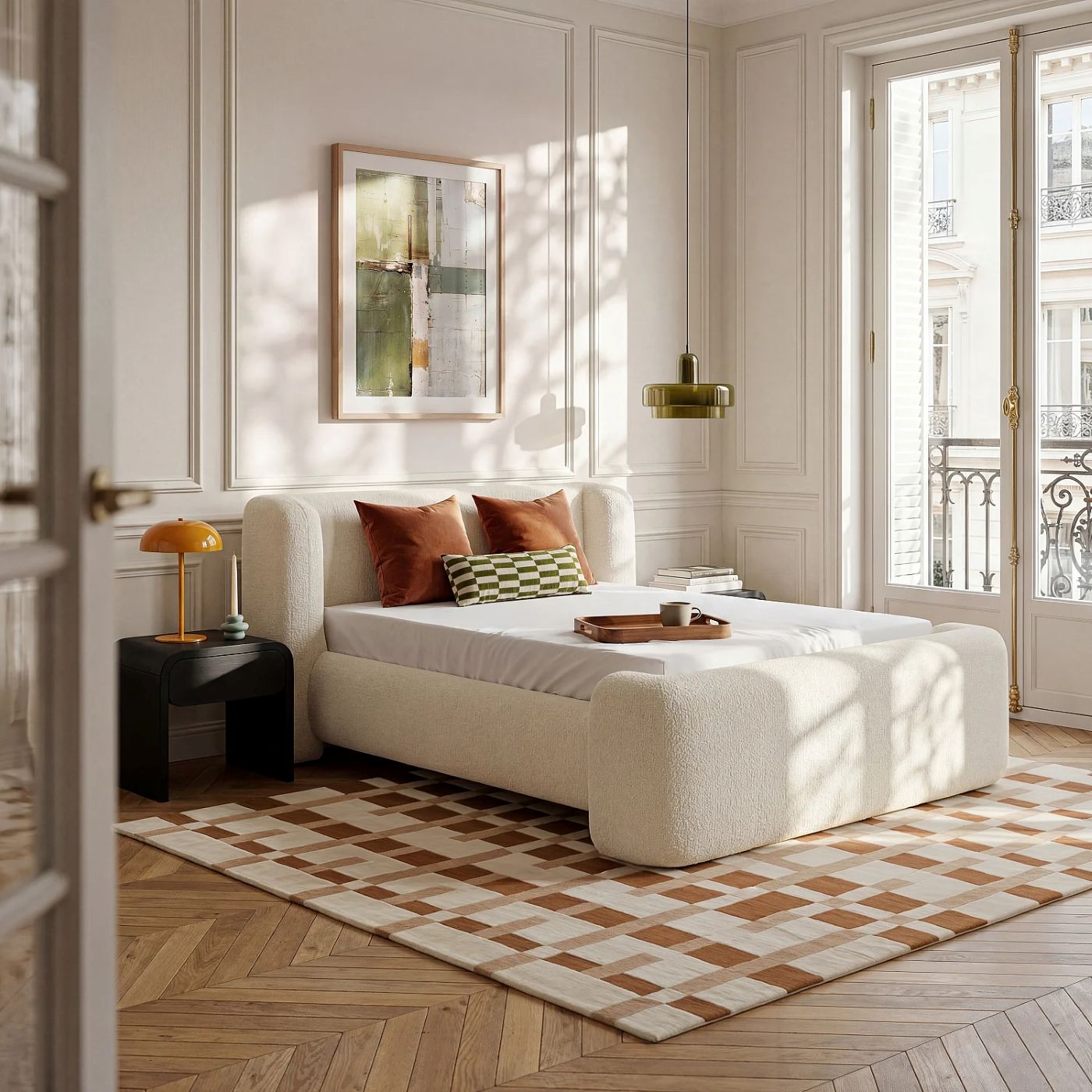 Olbia – Lit 180 x 200 cm en tissu bouclette – Écru