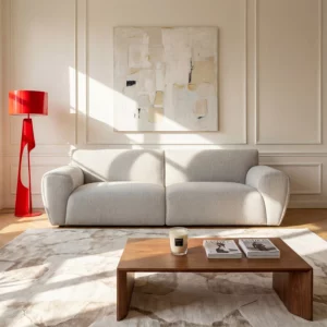 Azalee — Canapé 3 places en tissu chenille - Écru mélangé