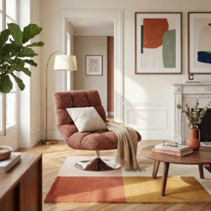 Fauteuil pivotant en tissu chenille et métal chromé