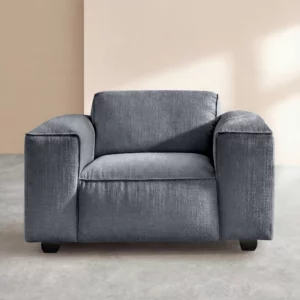Posada II - Fauteuil en tissu bouclette courte Mira - Bleu denim