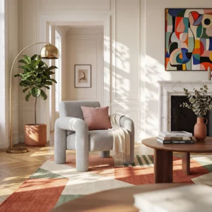 Félicie - Fauteuil design en tissu texturé - Gris chiné - Maison Canali