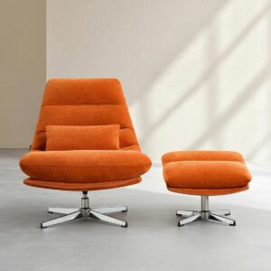 Oderzo - Fauteuil pivotant avec repose-pieds en tissu et métal chromé - Orange